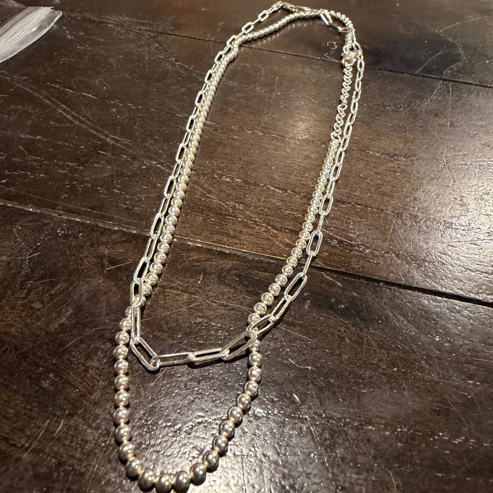 SET of 2 sterling silver 925 chains for stacking, paperclip and ball bead chain